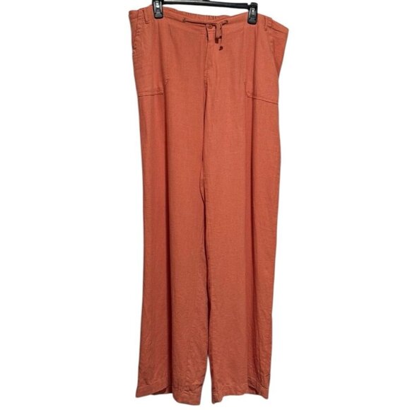 Just Living Linen Blend Womens XL Wide Leg Pumpkin Orange Drawstring Pants - Picture 2 of 11